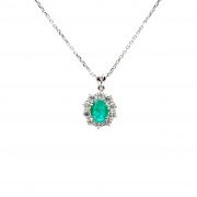 White gold necklace with diamonds 1.29 ct and emerald 1.54 ct
