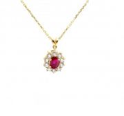 Yellow gold necklace with diamonds 1.28 ct and ruby 0.65 ct