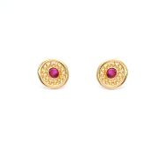 Yellow gold earrings with rhodolite