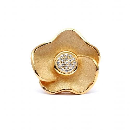 Yellow gold flower ring with zircons