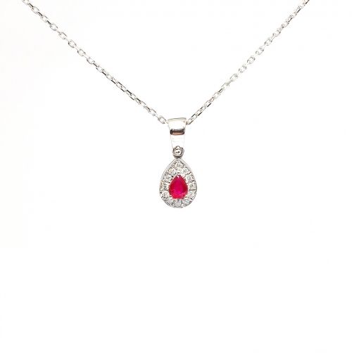 White gold necklace with diamonds 0.17 ct and ruby 0.17 ct