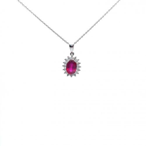 White gold necklace with diamonds 0.22 ct and ruby 1.16 ct
