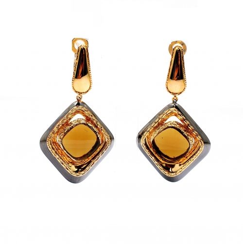 Yellow and black gold earrings with smoky topaz