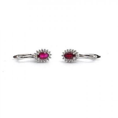 White gold earrings with diamonds 0.14 ct and ruby 0.49 ct