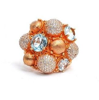 Rose gold ring with aquamarine and zircons