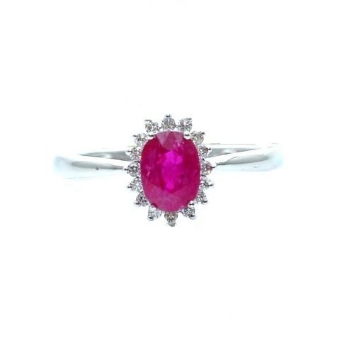 White gold ring with diamonds 0.13 ct and ruby 1.35 ct