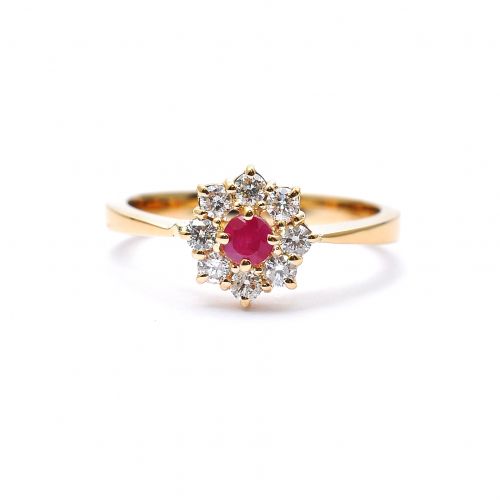 Yellow gold ring with diamonds 0.38 ct and ruby 0.21 ct