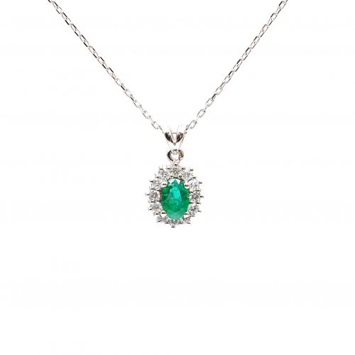 White gold necklace with diamonds 0.42 ct and emerald 1.16 ct