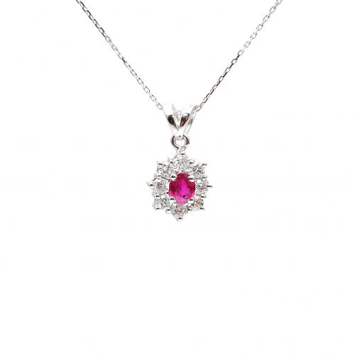 White gold necklace with diamonds 0.48 ct and ruby 0.30 ct