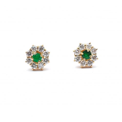 Yellow gold earrings with diamonds 0.75 ct and emeralds 0.28 ct