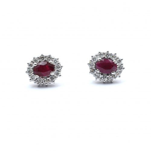 White gold earrings with diamonds 0.50 ct and ruby 1.21 ct