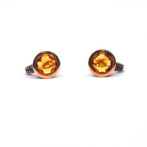 Yellow gold earrings with smoky quartz and yellow topaz