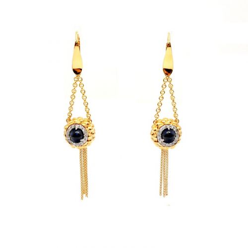 Yellow gold earrings with blue spinel and white zircons