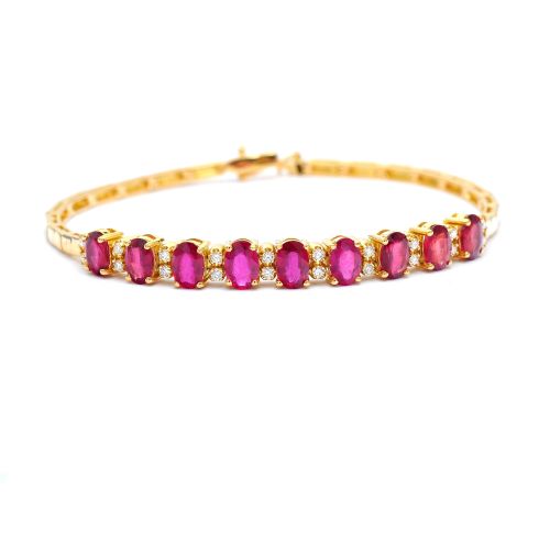 Yellow gold bracelet with diamonds 0.28 ct and ruby 5.80 ct