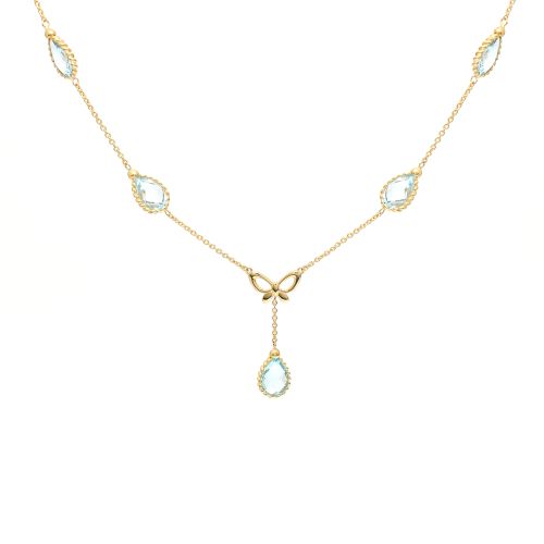Yellow gold necklace with blue topaz