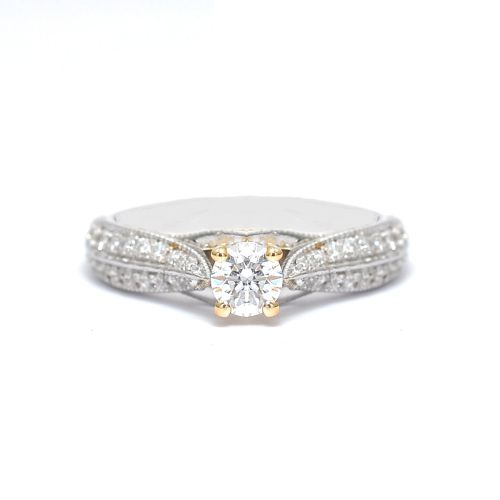 White and yellow gold engagement ring with diamond 0.55 ct