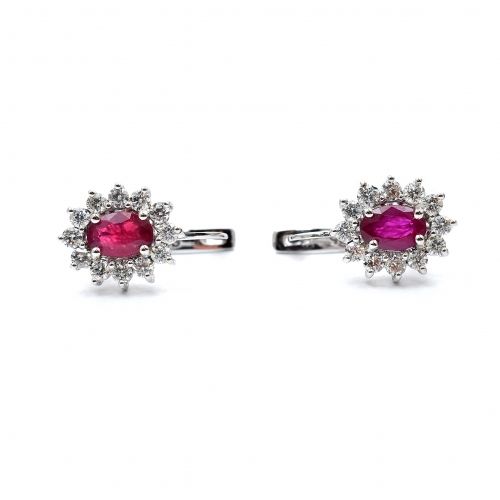 White gold earrings with diamonds 0.69 ct and ruby 1.02 ct