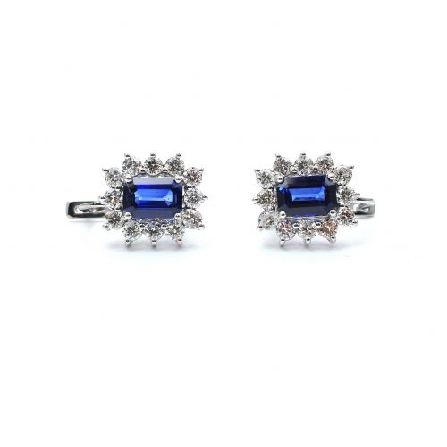 White gold earrings with diamonds 0.60 ct and sapphyre 2.16 ct