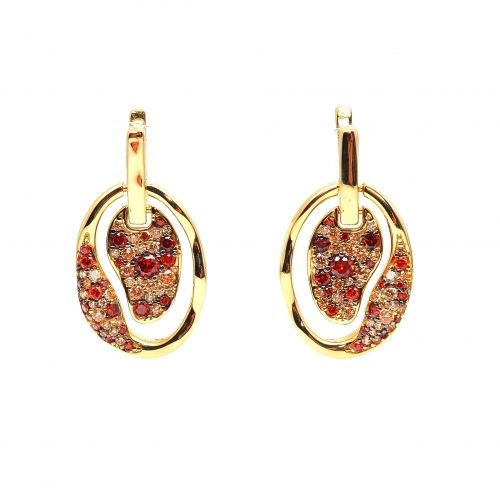 Yellow gold earrings with yellow topaz and carneol