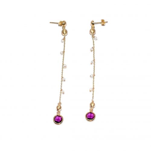 Yellow gold earrings with amethyst and pearls