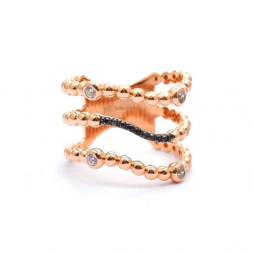 Rose gold ring with smoky quartz and zircons