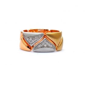 White, gold and rose gold ring with zircons