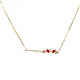 Yellow gold necklace with diamonds 0.22 ct and  ruby 0.18 ct