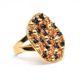 Yellow gold  ring with smoky quartz and yellow topaz