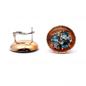 Rose gold earrings with blue topaz and zircons