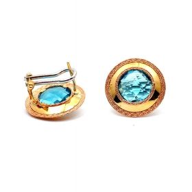 Yellow and rose gold earrings with blue topaz