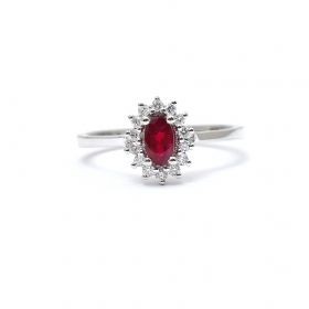 White gold ring with diamonds 0.13 ct and ruby 0.39 ct
