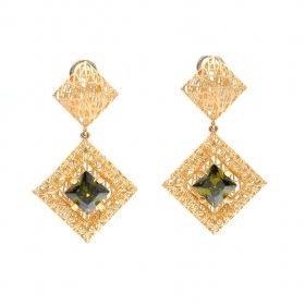 Yellow gold earrings with green tourmaline