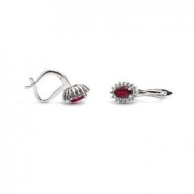 White gold earrings with diamonds 0.14 ct and ruby 0.49 ct