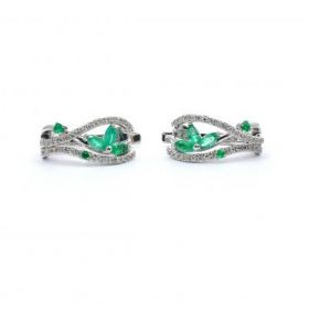 White gold earrings with diamonds 0.26 ct and emeralds 0.54 ct