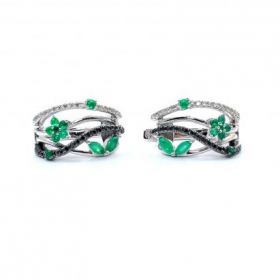 White gold earrings with diamonds 0.26 ct and emeralds 0.63 ct