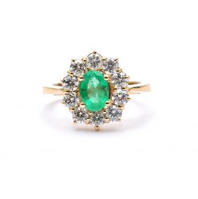 Yellow gold ring with diamonds  1.15 ct and emerald 0.81 ct