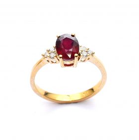 Yellow gold ring with diamonds  0.14 ct and ruby 1.60 ct
