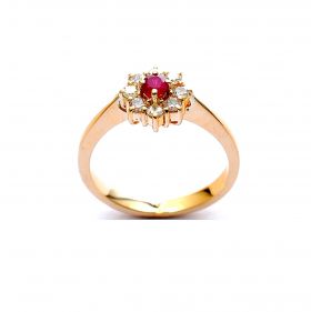 Yellow gold ring with diamonds 0.38 ct and ruby 0.21 ct