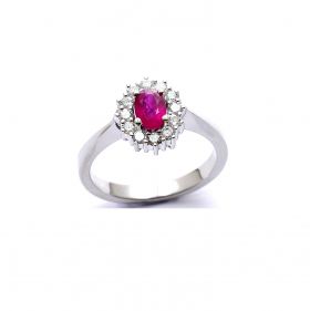 White gold ring with diamond 0.36 ct and ruby 0.61 ct