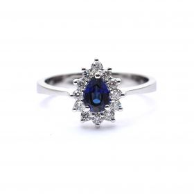 White gold ring with diamonds 0.20 ct and sapphyre 0.57 ct