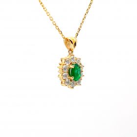 Yellow gold necklace with diamonds 1.15 ct and emeralds 0.81 ct