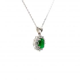 White gold necklace with diamonds 0.42 ct and emerald 1.16 ct