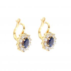 Yellow gold earrings with diamonds 2.31 ct and sapphyre 1.97 ct