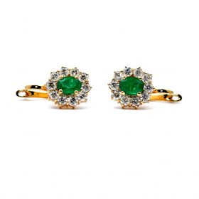 Yellow gold earrings with diamonds 2.31 ct and emeralds 1.62 ct