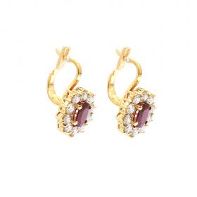 Yellow gold earrings with diamonds 2.30 ct and ruby 1.23 ct