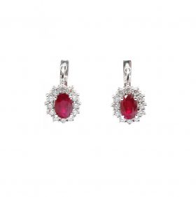 White gold earrings with diamonds 1.06 ct and ruby 1.57 ct