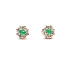 Yellow gold earrings with diamonds 0.56 ct and emeralds 0.25 ct