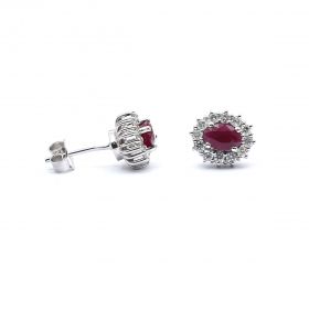 White gold earrings with diamonds 0.50 ct and ruby 1.21 ct