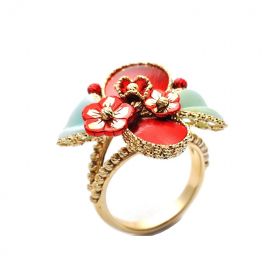 Yellow and red gold  flower ring