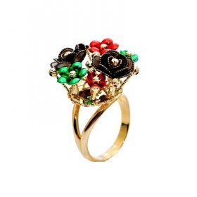 Yellow, green , brown, red gold  flower ring